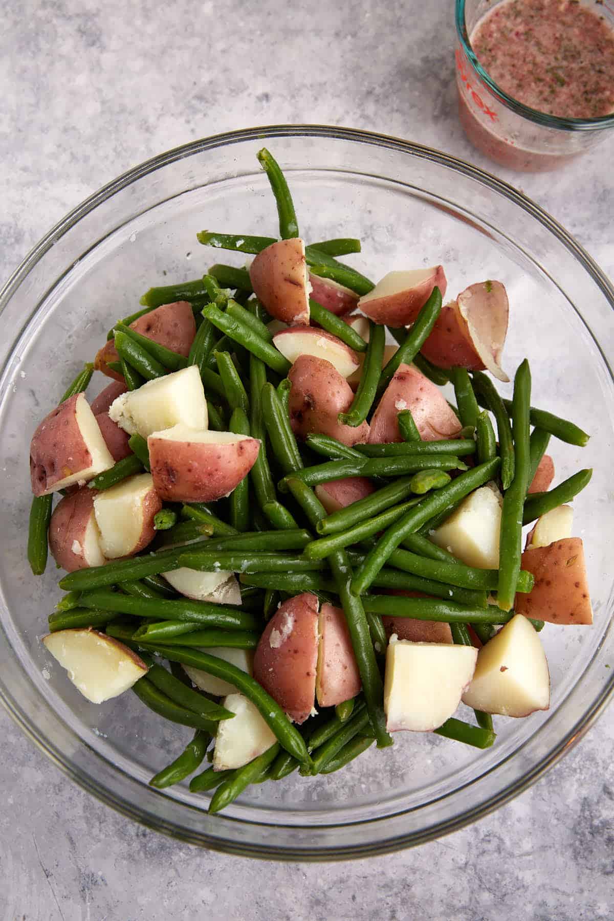 Green beans and potatoes in a bowl.