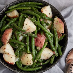 A platter of green bean salad with new potatoes.
