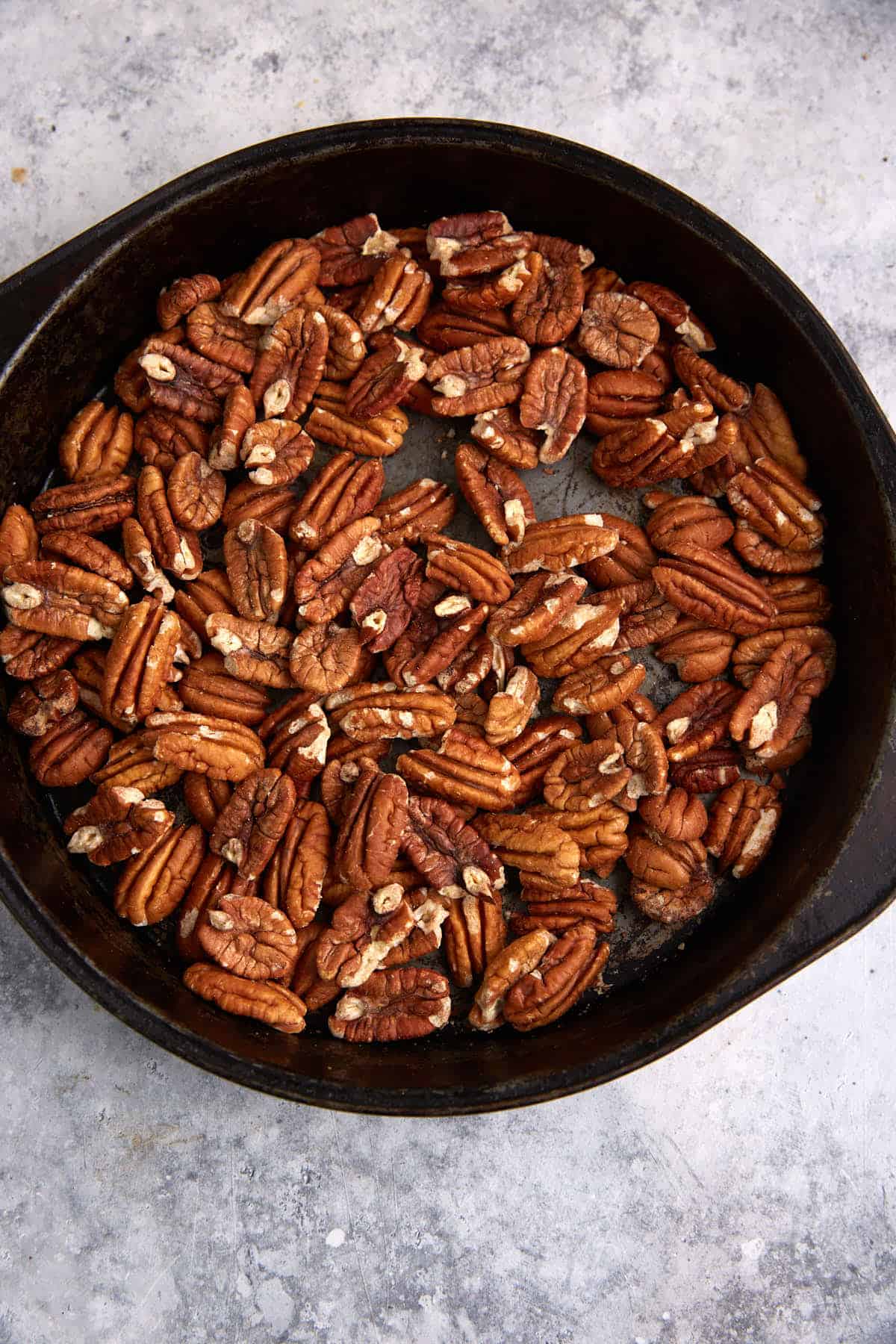 A pan of toasted pecans.