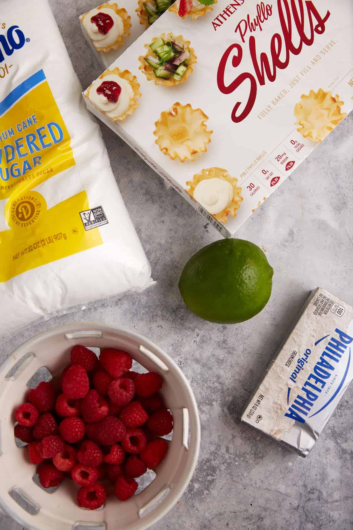 The ingredients for mini raspberry tarts.