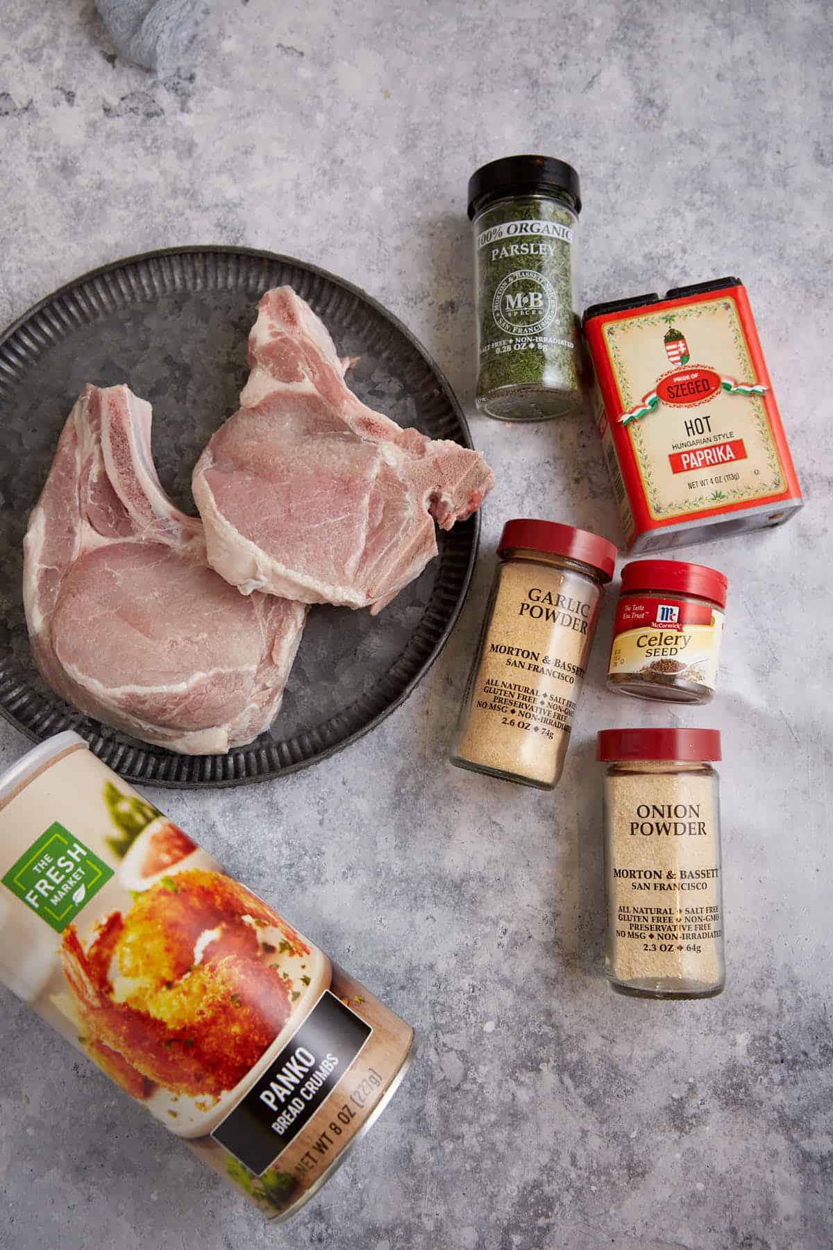 THe ingredients for shake and bake pork chops.
