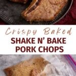 A baked pork chop on a platter.