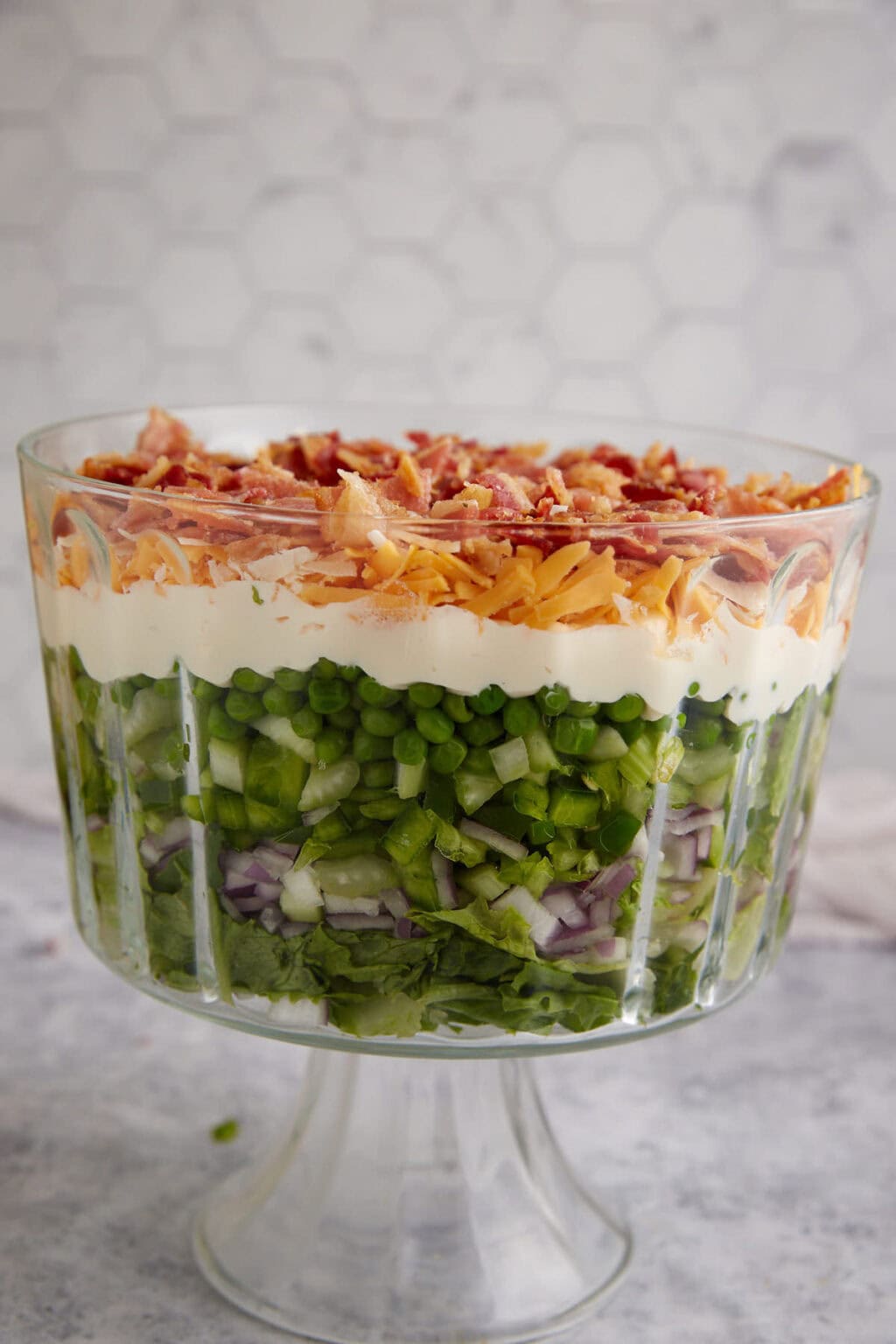 Southern 7 Layer Salad with Peas and Mayo - Butter & Baggage