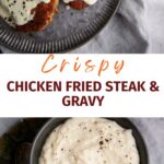 Chicken fried steak and a bowl of white gravy.