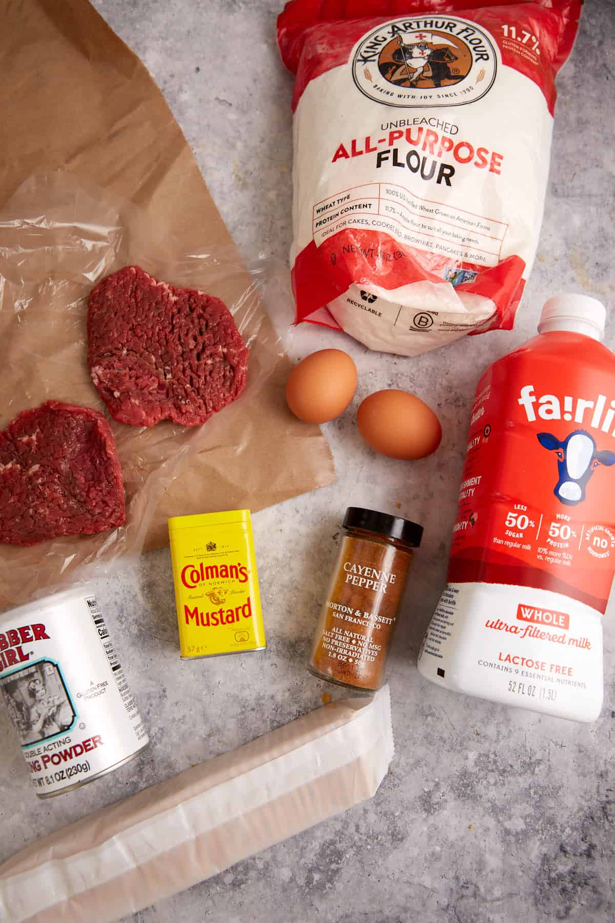 The ingredients for Chicken Fried Steak.