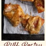 A tray of puff pastry with ham and cheese.