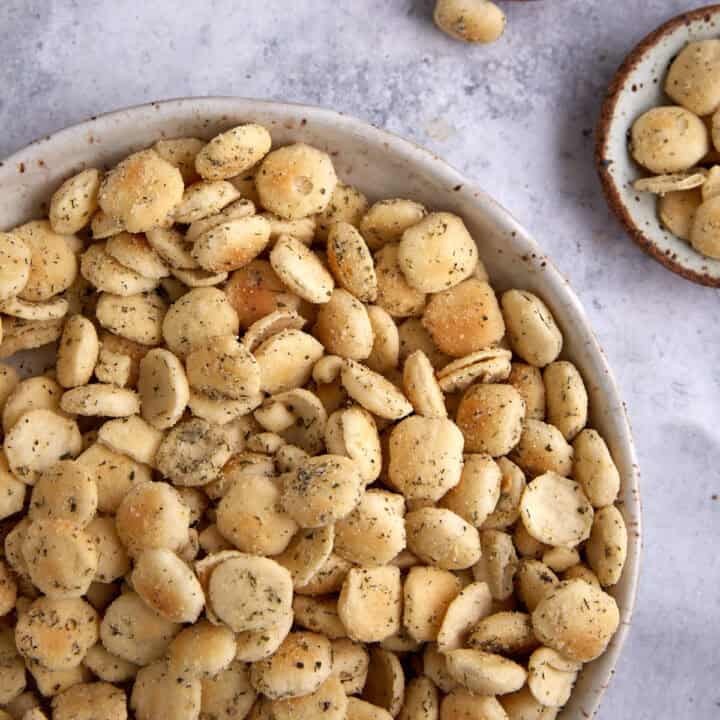 A large bowl of Ranch oyster crackers.