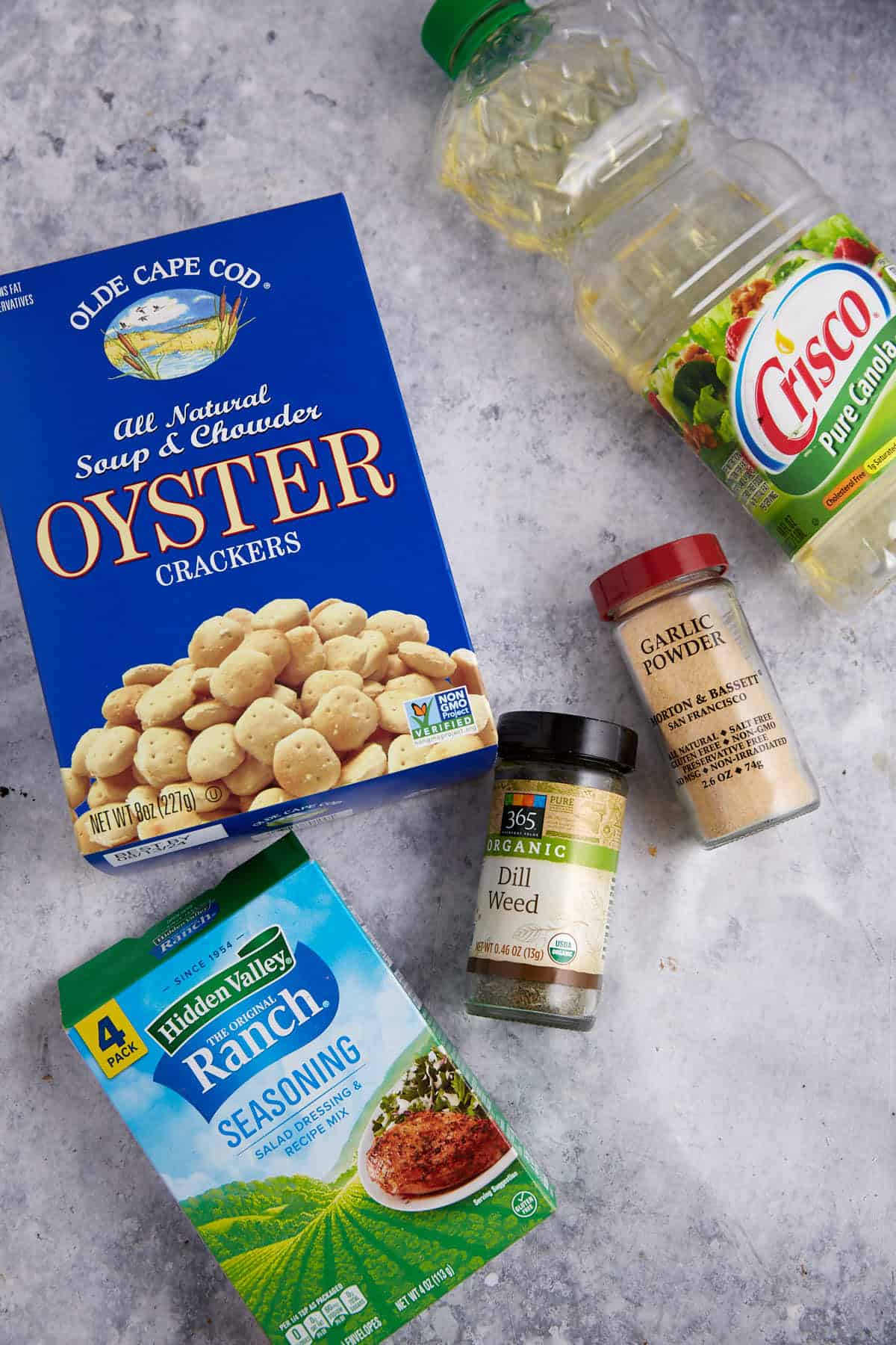 The ingredients for seasoned oyster crackers.