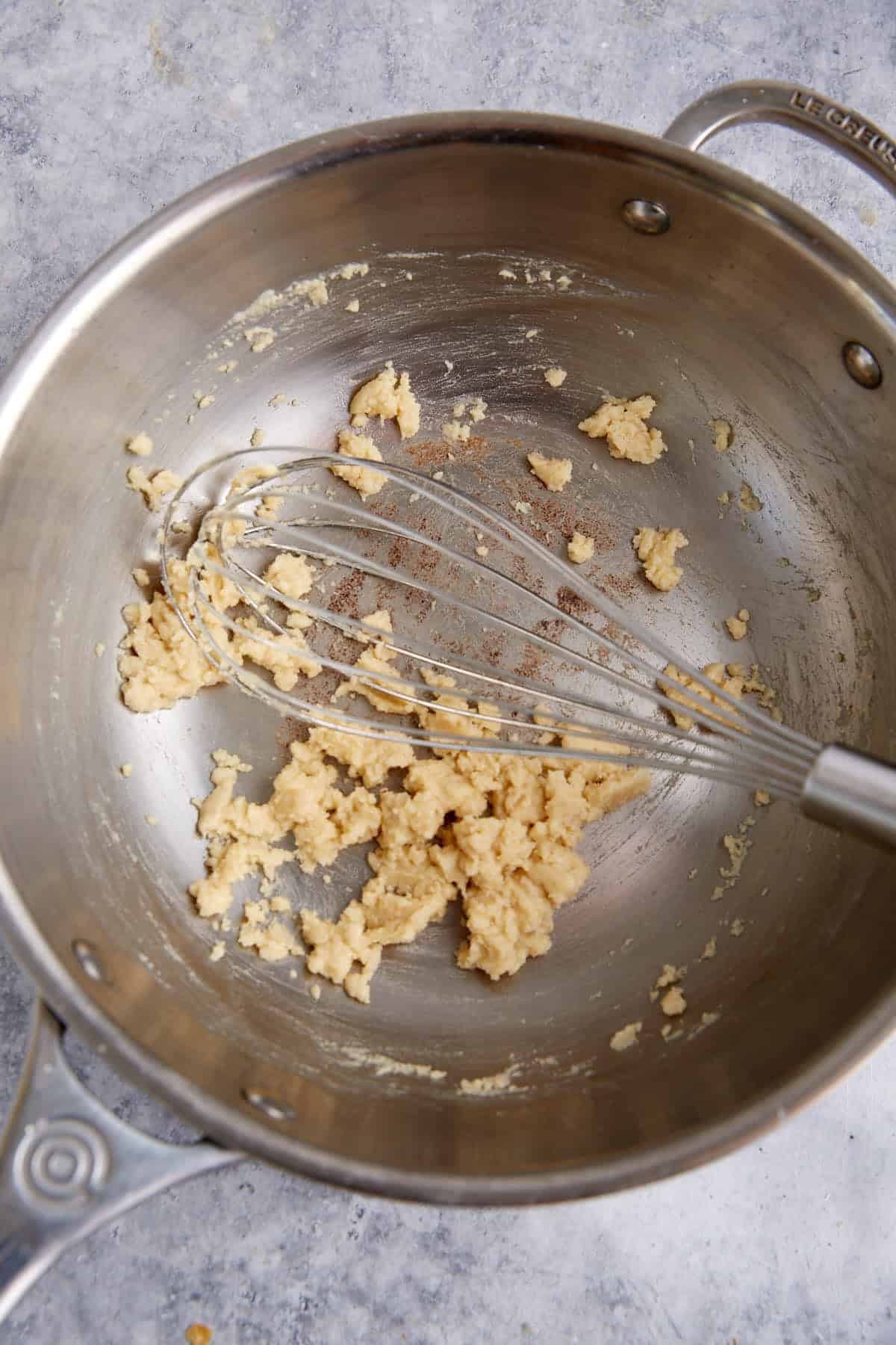 A saucepan with butter and flour.