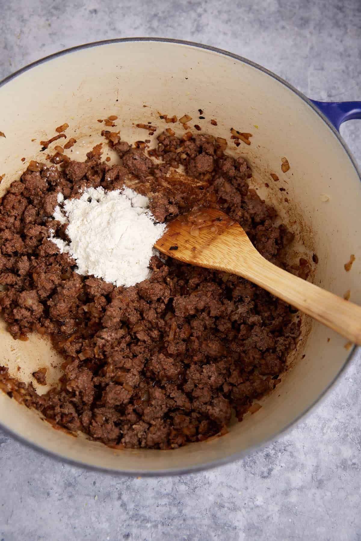 Flour added to the ground beef.