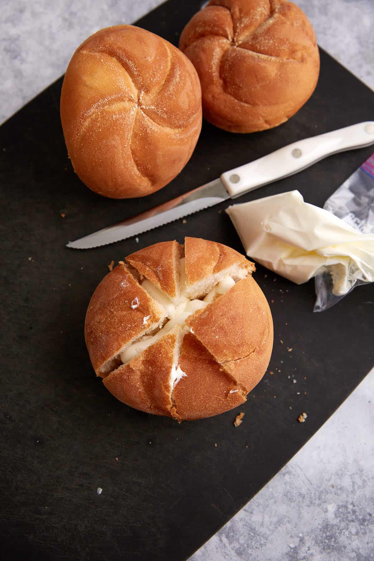 A bun stuffed with a cream cheese mixture.