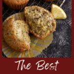 A lemon poppy seed muffin broken in half.