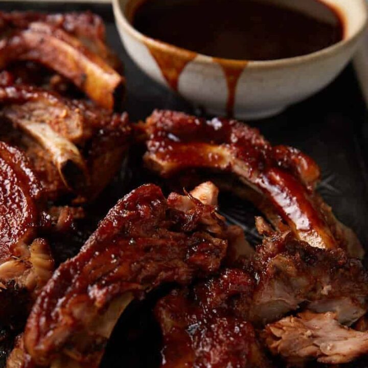 A tray of slow cooked bbq ribs.
