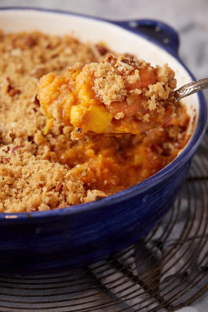 A Spoon full of sweet potato casserole.