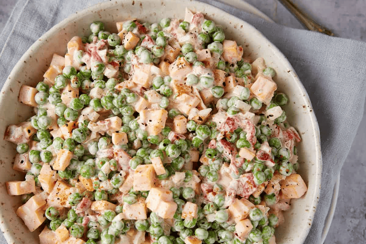 pea salad in a serving bowl.
