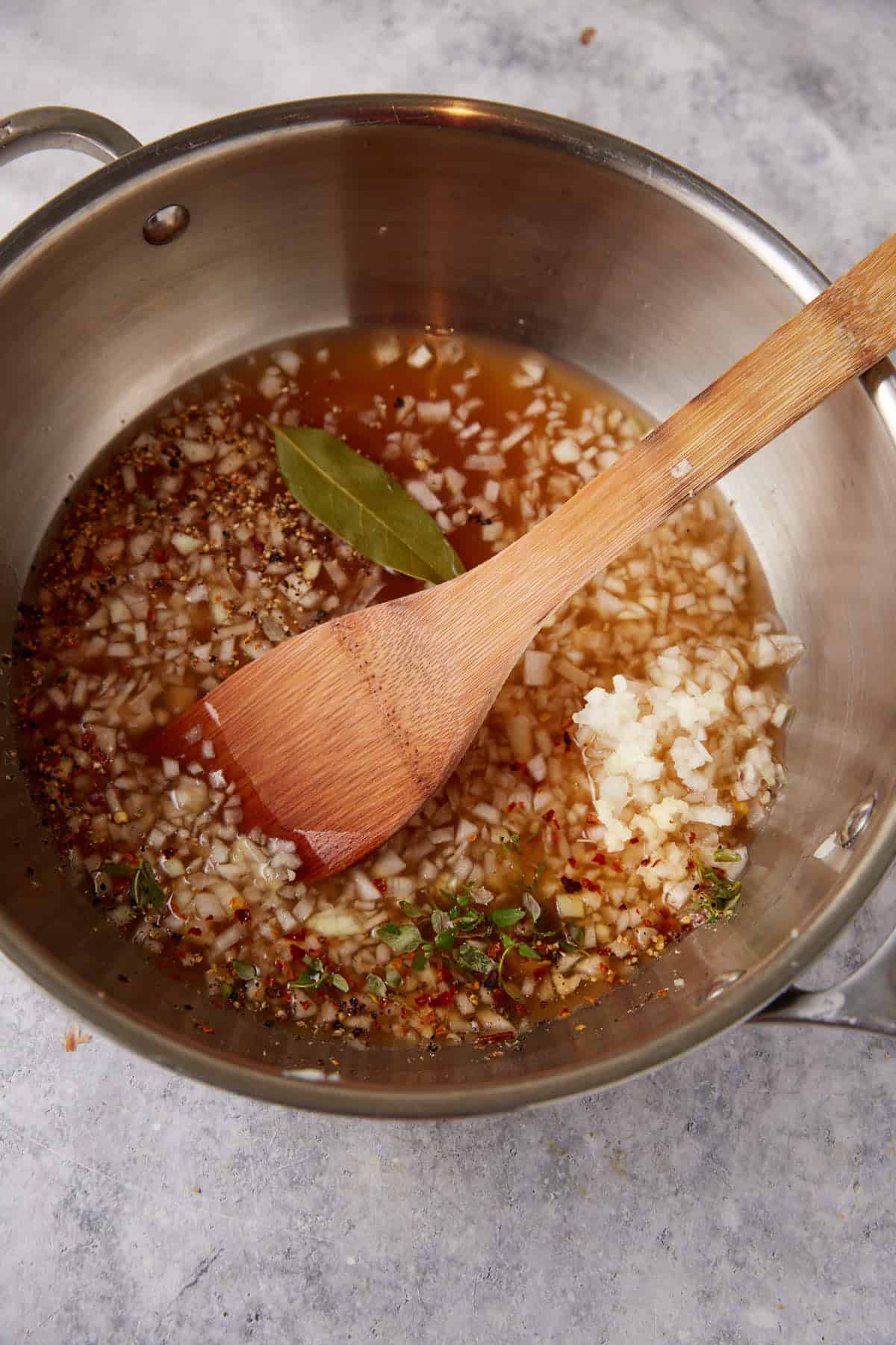 The ingredients for carolina bbq sauce in a saucepan.