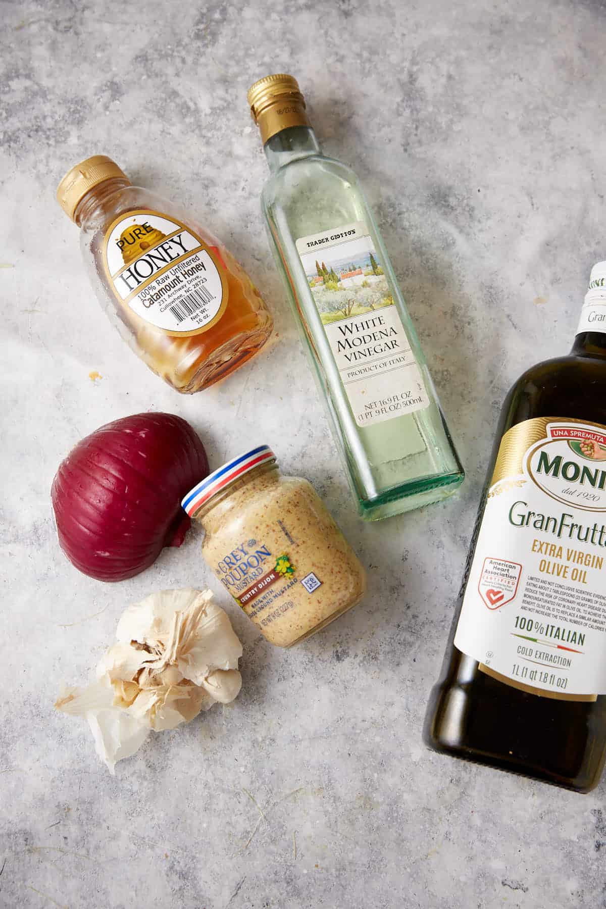 The ingredients for the salad dressing.