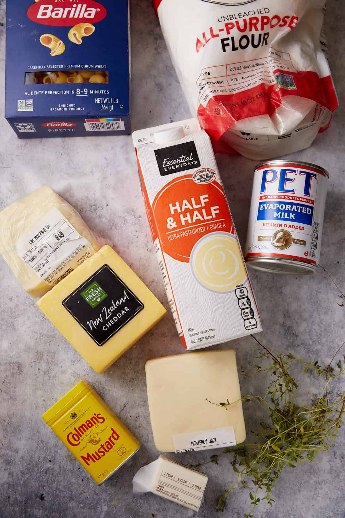 The ingredients for mac and cheese.