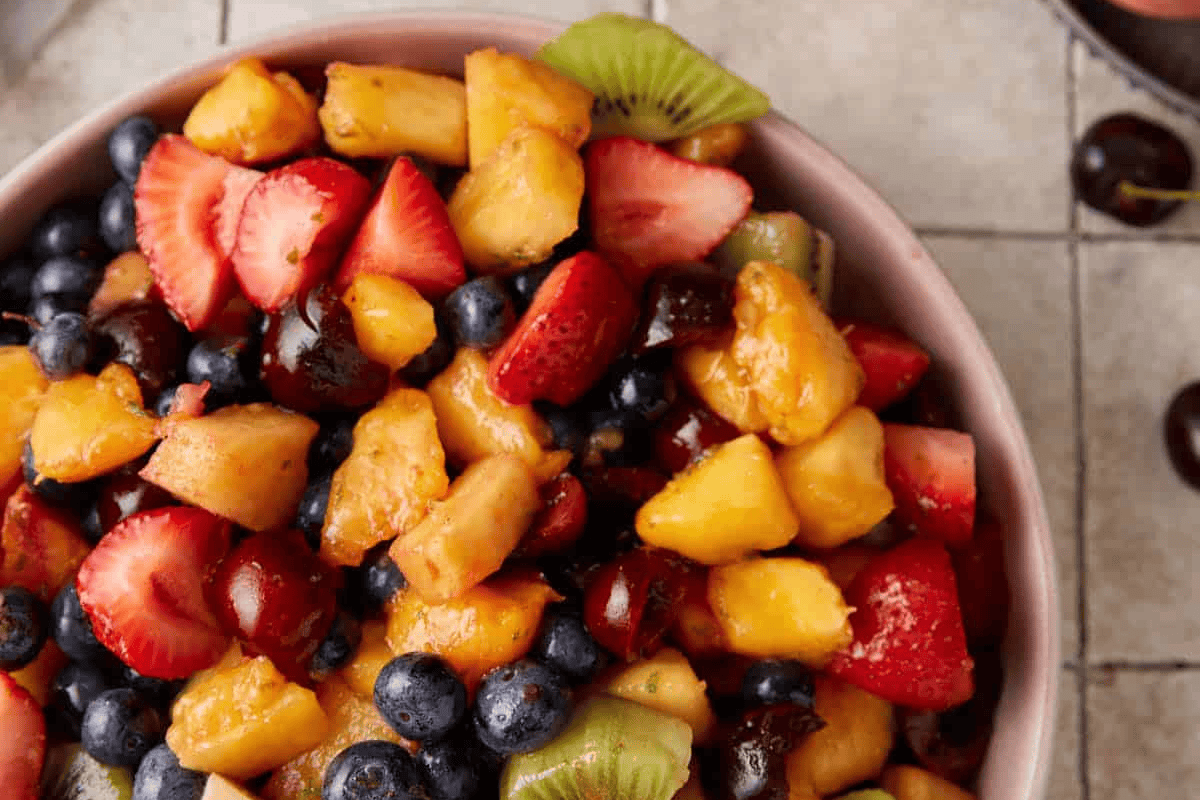 A serving bowl of fruit salad.