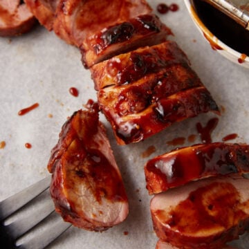 A slice of bbq pork tenderloin.