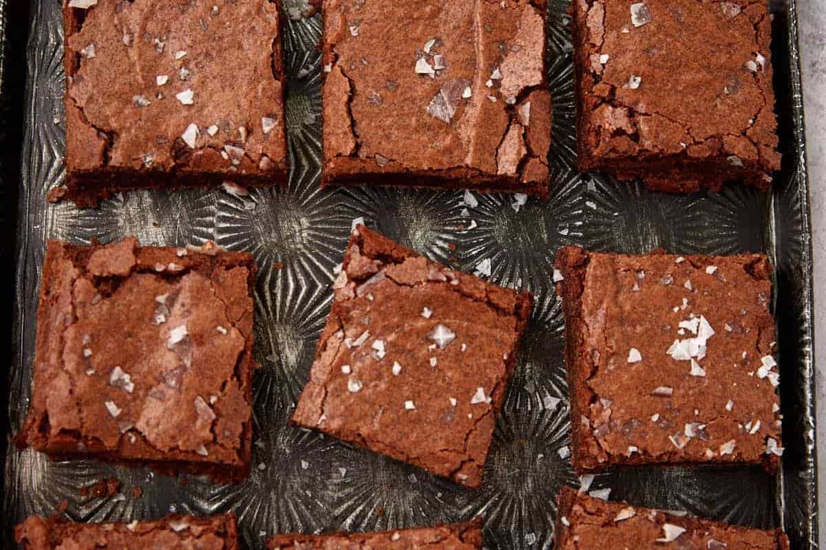 Rich fudgy brownies with crackly tops.