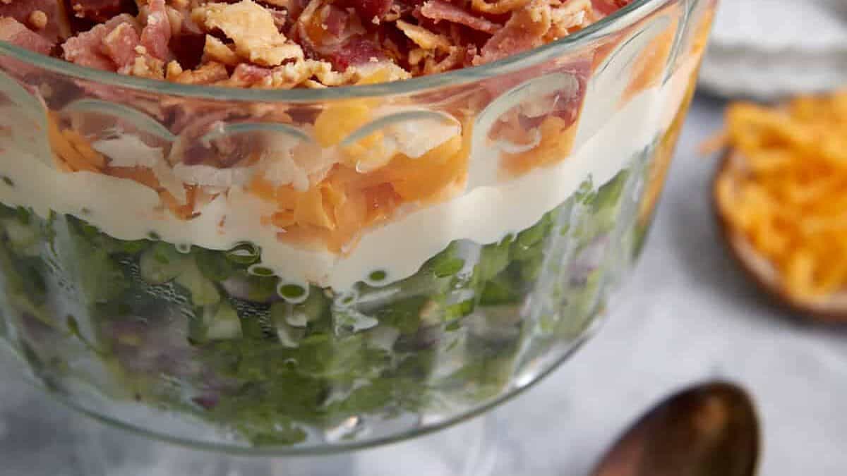 Southern 7 Layer Salad with Peas and Mayo