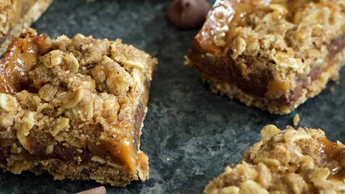 A batch of carmelitas on a black background.