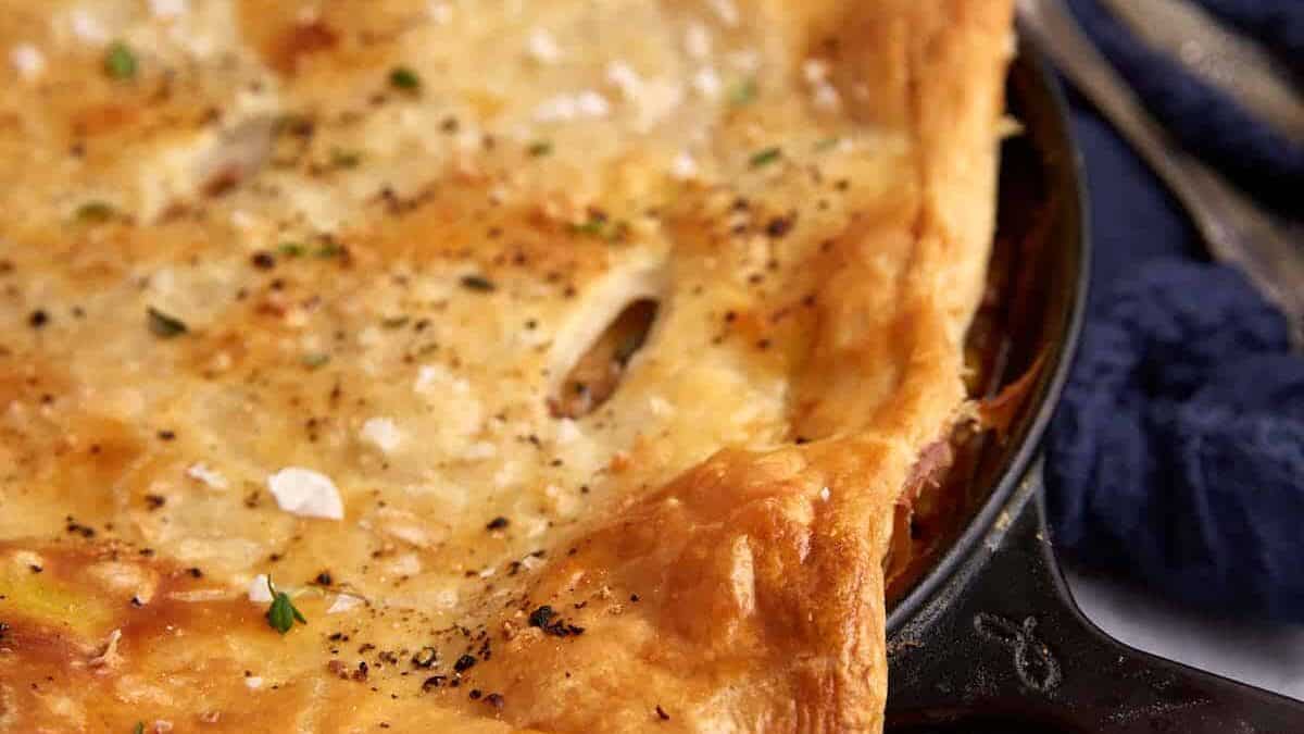Puff pastry covered chicken pot pie.