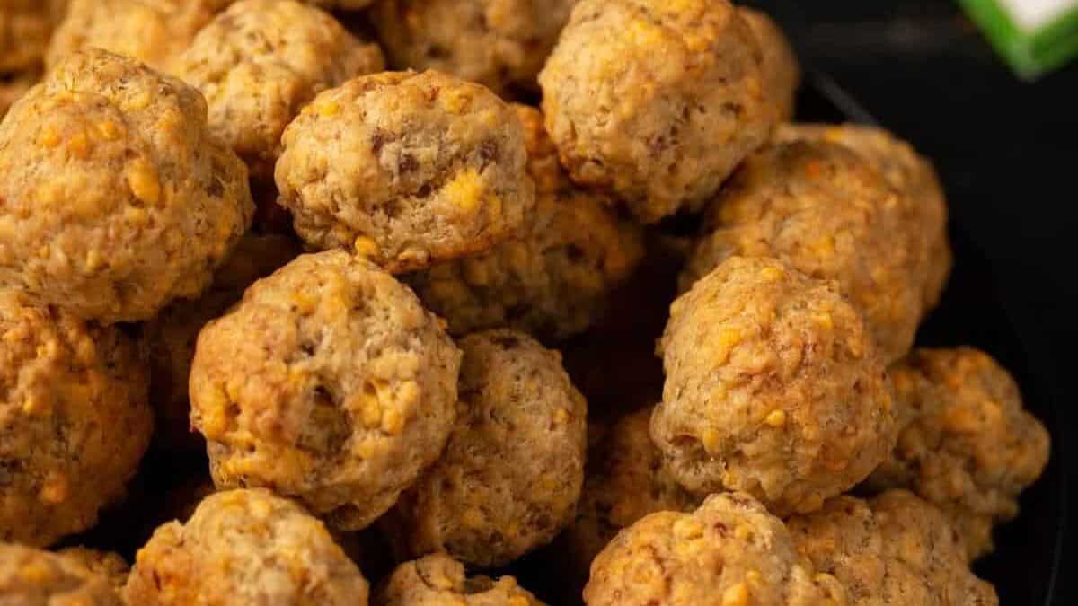 A platter of homemade sausage balls.