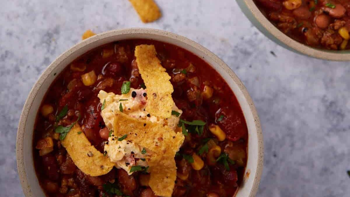 Three bowls of crockpot taco soup.