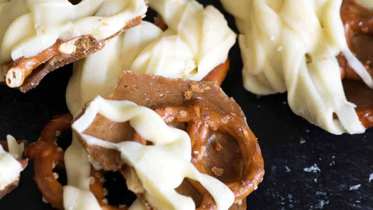 Toffee coated chocolate bark.