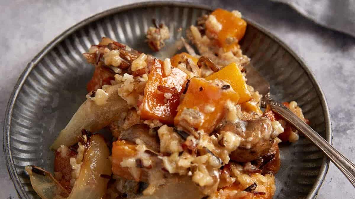 Roasted Butternut Squash Casserole with Wild Rice