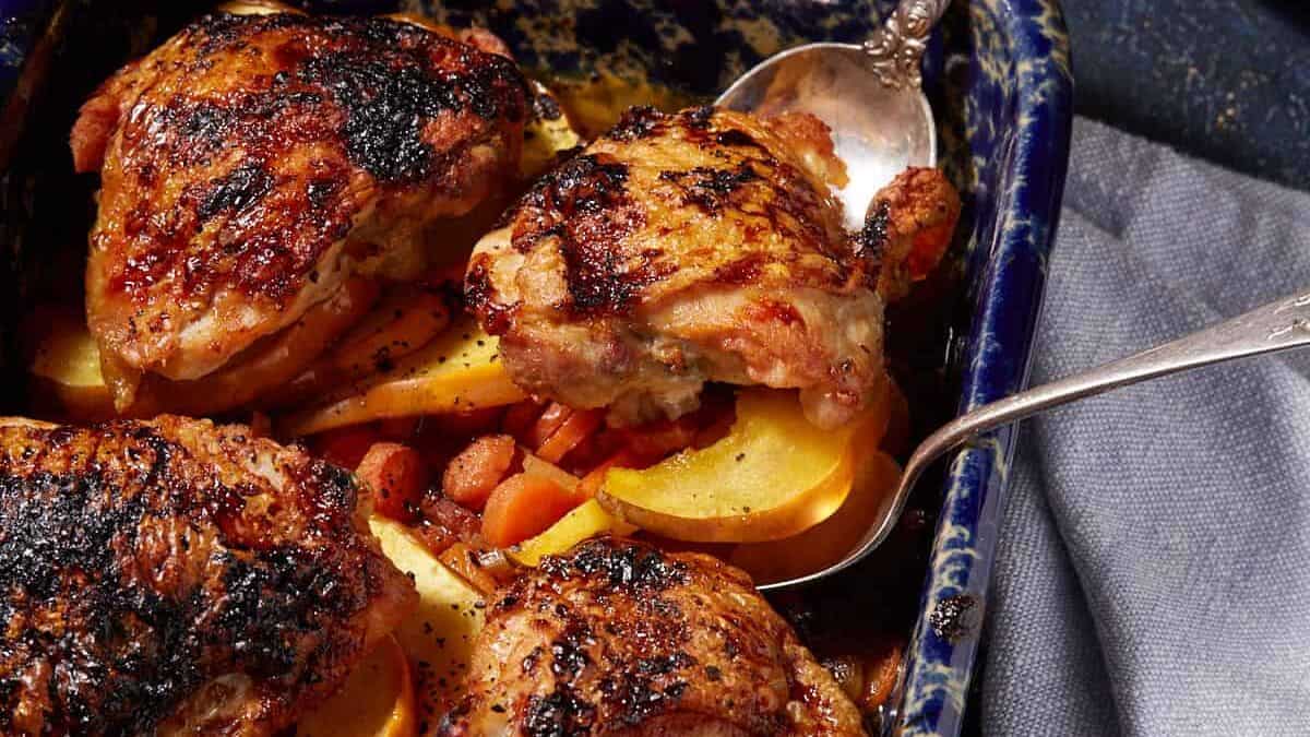 One-Pan Maple Glazed Chicken and Acorn Squash Dinner