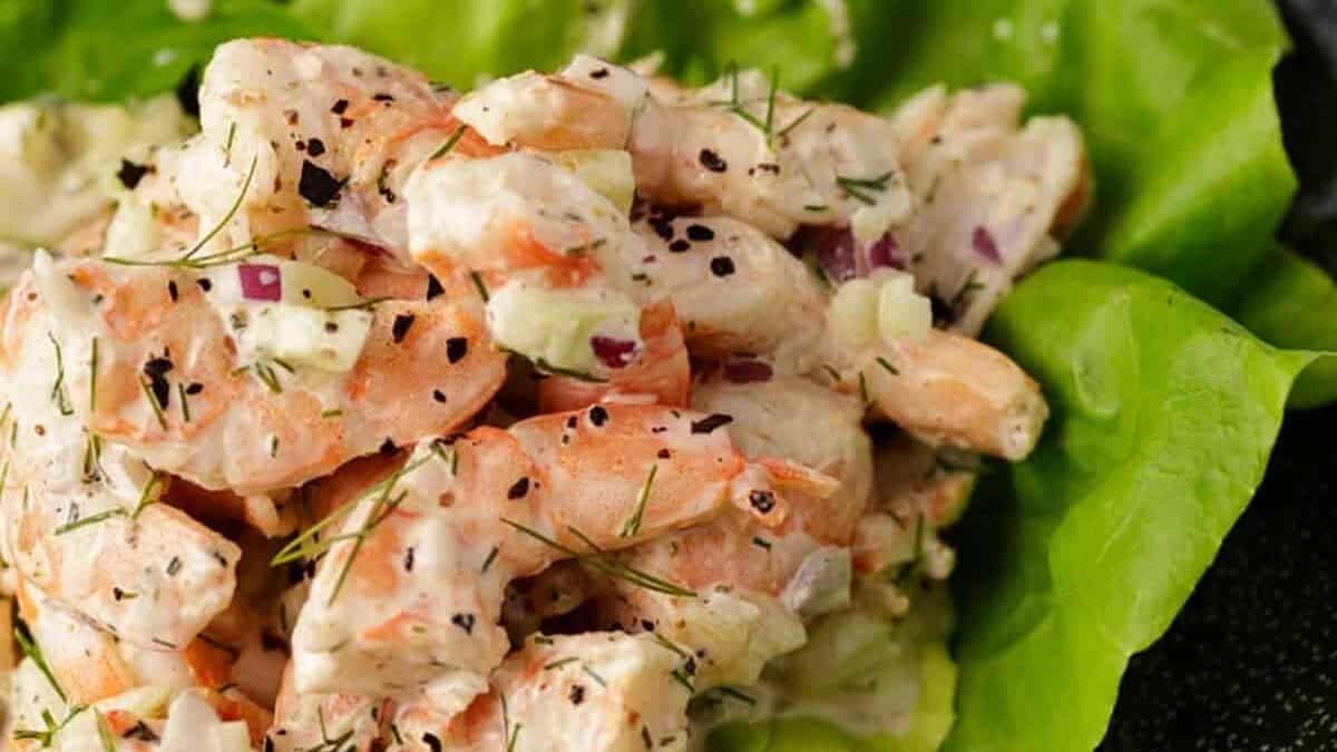 Old Bay shrimp on a bed of lettuce.
