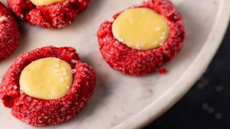 Red Velvet Cream Cheese Thumbprint Cookies