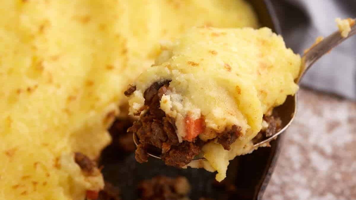 A spoon full of shepherd's Pie.