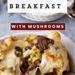 A casserole dish with savory bread pudding.