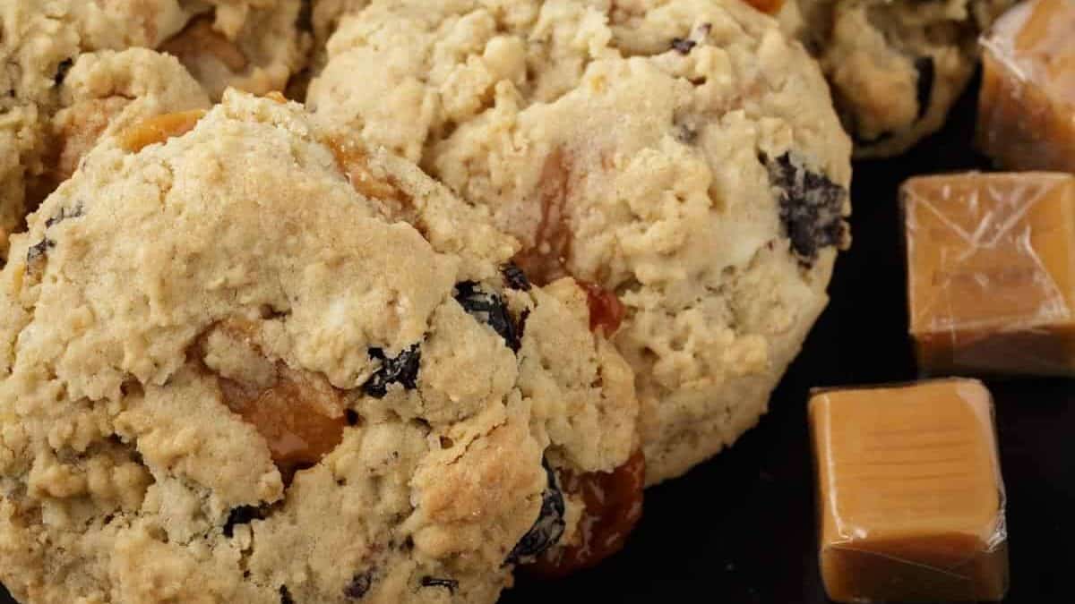 A platter of blueberry white chocolate caramel cookies