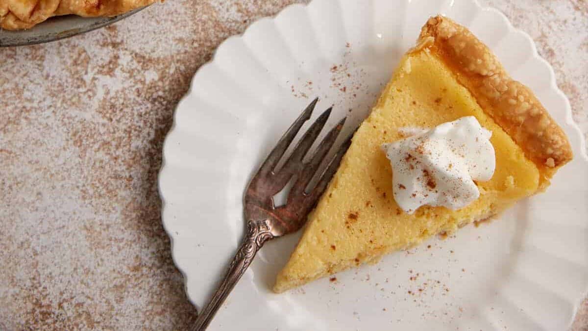 A single slice of eggnog pie.