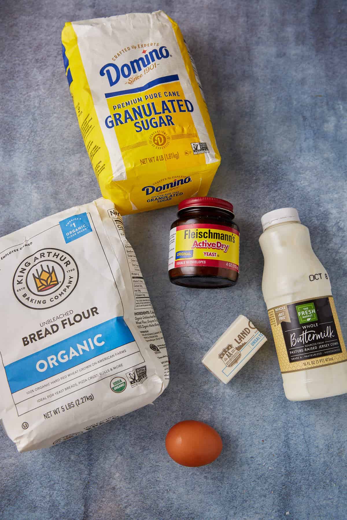 Ingredients for garlic dinner rolls.