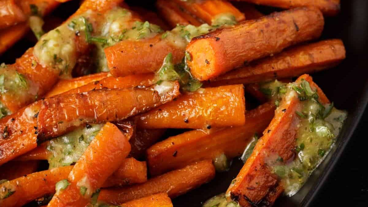A platter of roasted carrots.