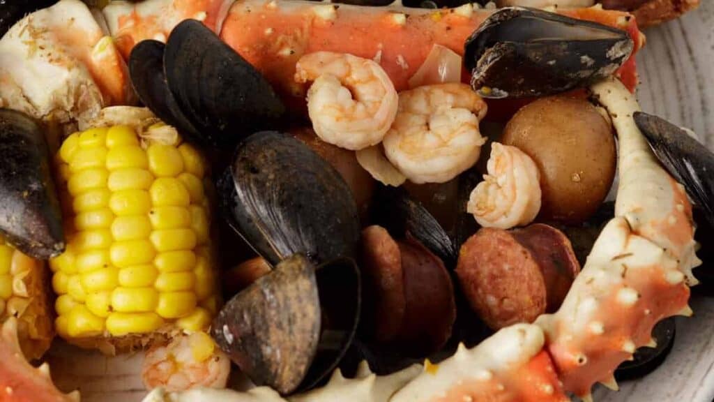 A platter of old bay seafood boil