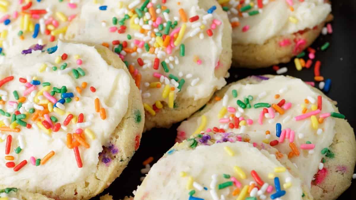 A platter of sprinkle cookies.