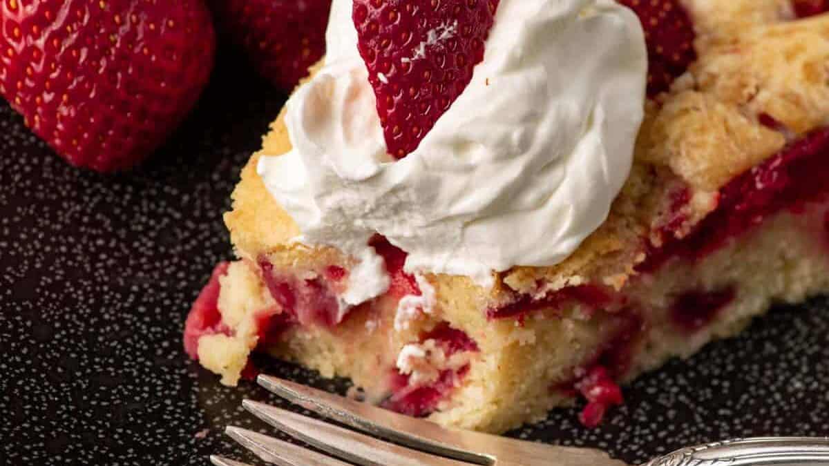 a slice of pound cake with a bite taken out