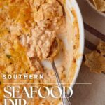 A casserole dish of shrimp and crab dip with Old Bay.