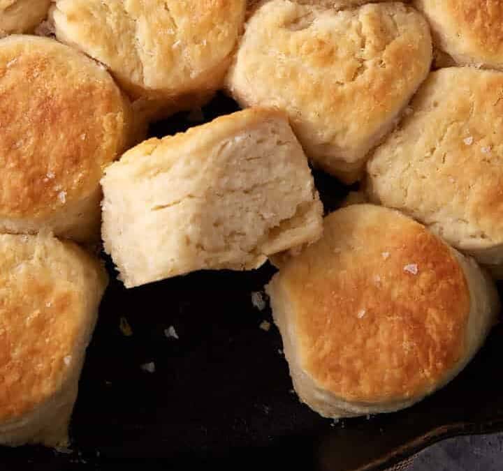 An iron skillet of angel biscuits.