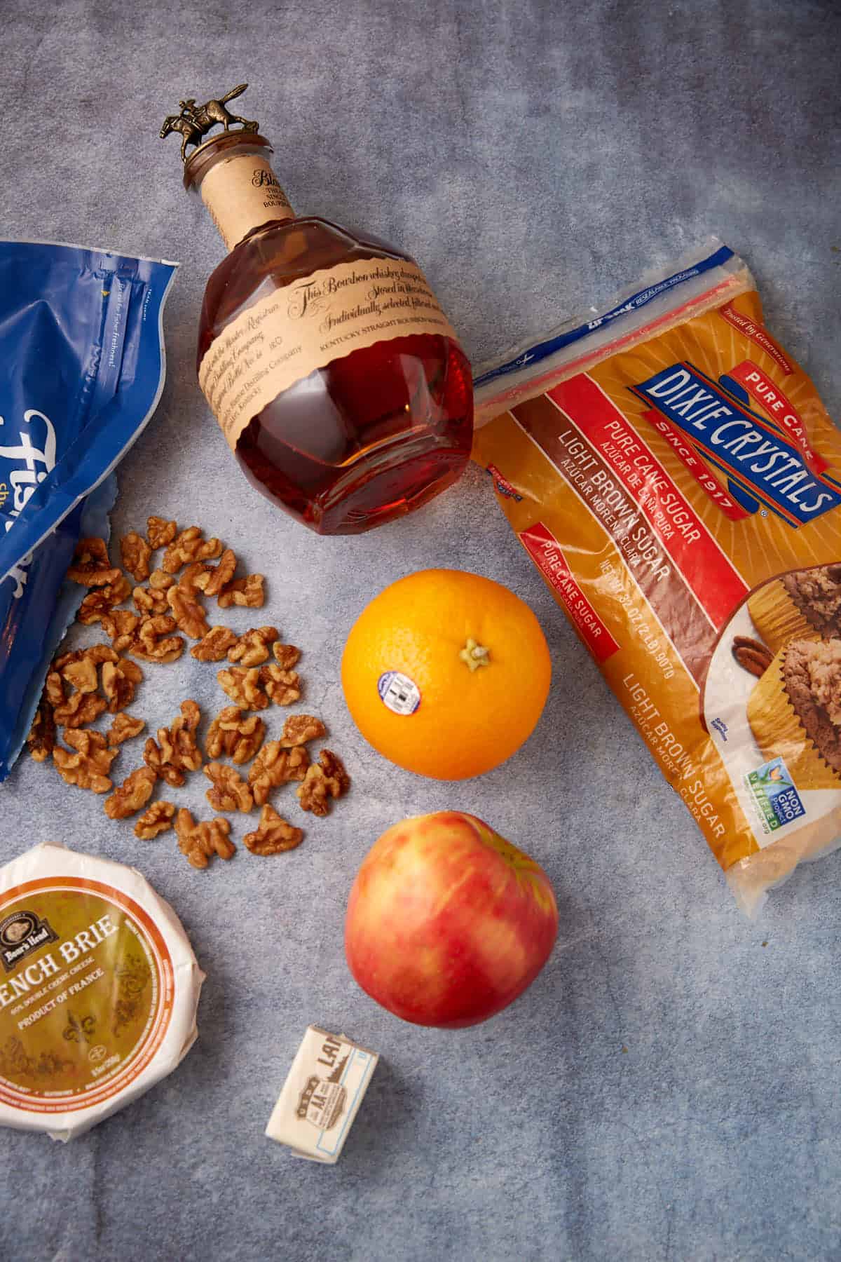 Ingredients for baked brie with apples.