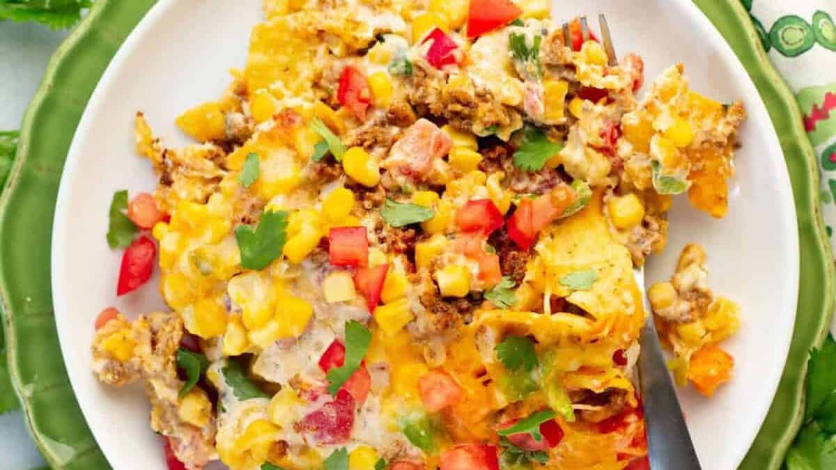 A platter of nacho casserole.