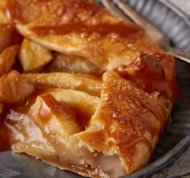 A slice of an apple and pear galette.