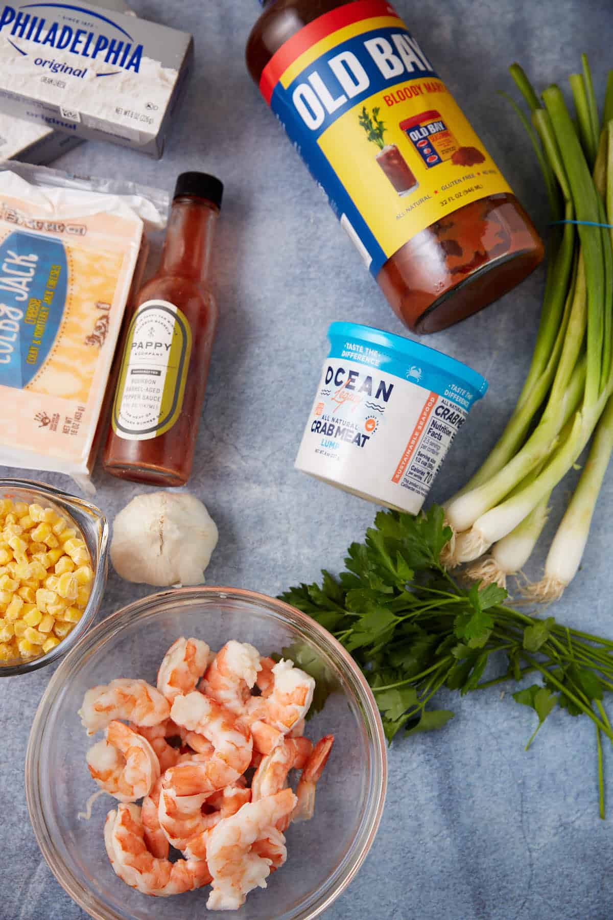 Ingredients for a seafood dip.